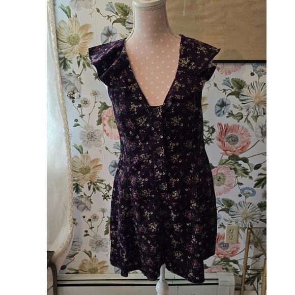 Free People Violet Visions Floral Corduroy Romper - XL - Picture 2 of 14
